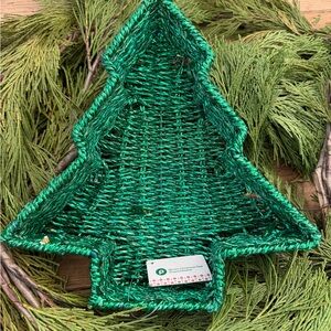 Festive Green Woven Christmas Tree Basket